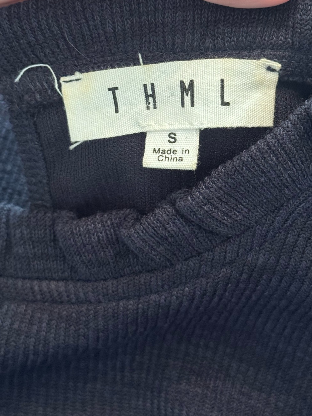 THML Navy Mixed-Media Ruffle-Neck Blouse - Picture 2 of 5
